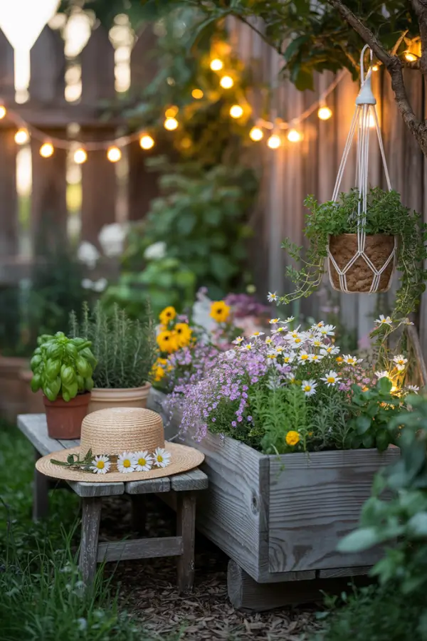 raised garden bed cottagecore composition
