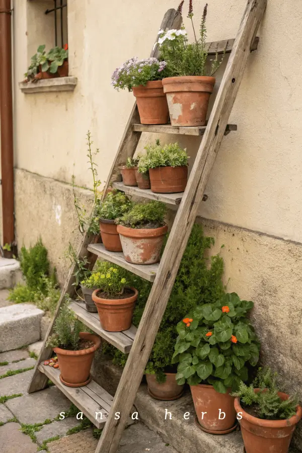 repurposed ladder as a planter