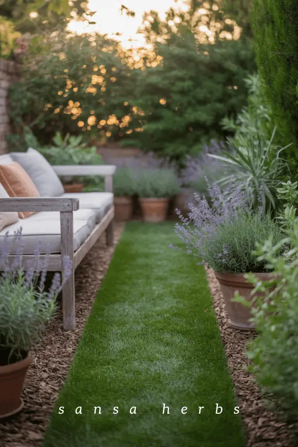 backyard with narrow path